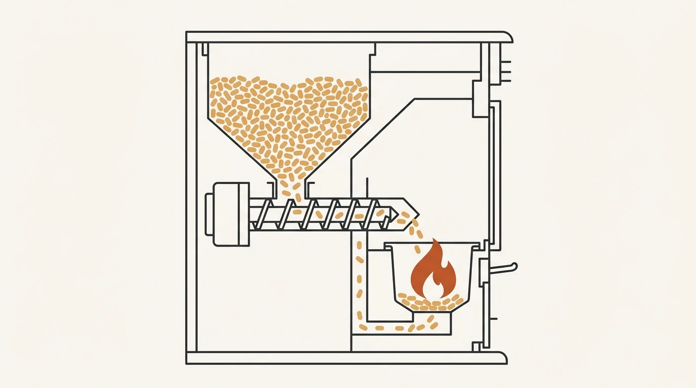 Braciere di una stufa a pellet e serbatoio di stoccaggio