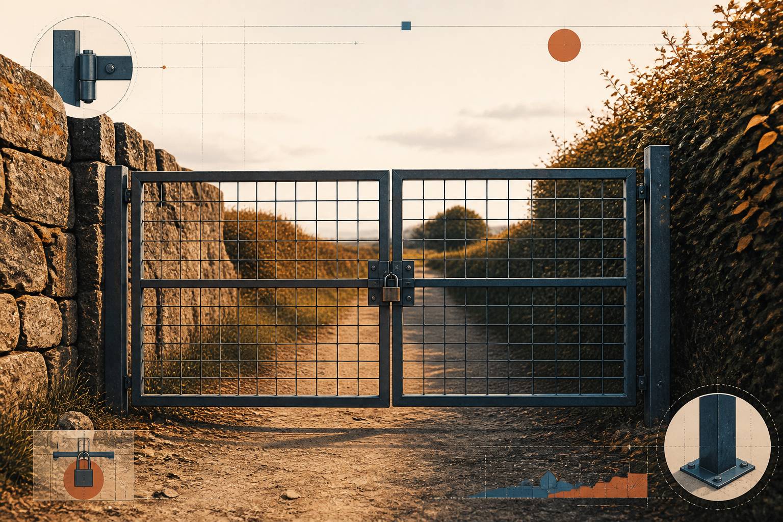 Grille fermée bloquant un passage entre deux propriétés