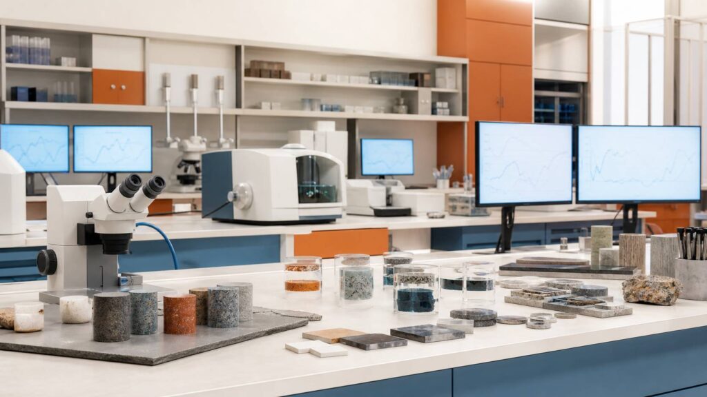 Laboratoire de recherche moderne avec équipements de spectroscopie et échantillons