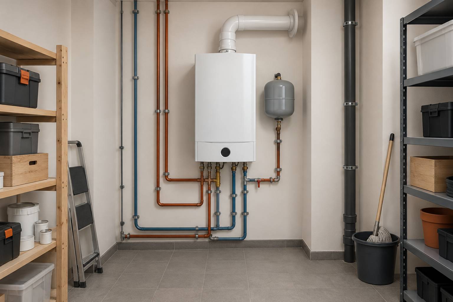 Placard technique propre avec chauffe-eau a gaz generique
